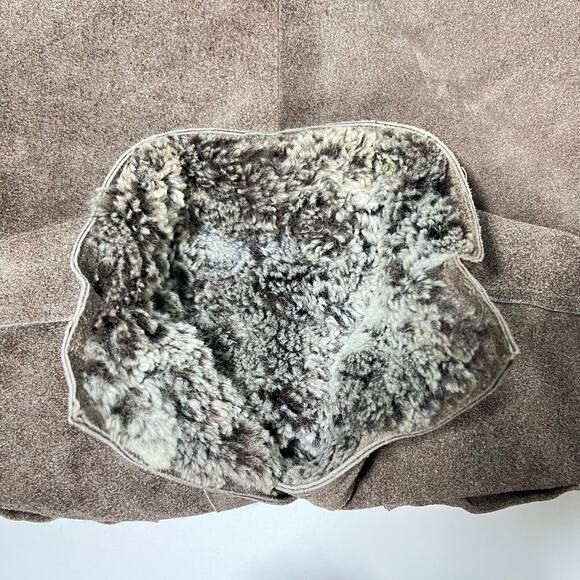 Vintage 70s Size Medium Brown Suede Snap Front Jacket Faux Fur Lining Grunge - Picture 4 of 13